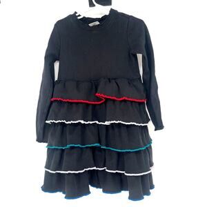 Hanna Andersson Rainbow Tiered Black Dress Long Sleeve Size 6-7
